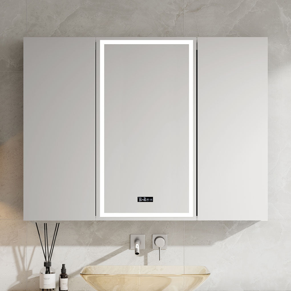 48" LED Model 3 Medicine Cabinets (Surface Mount/Recessed) Tempered Mirror 5X Stronger, Temperature Clock