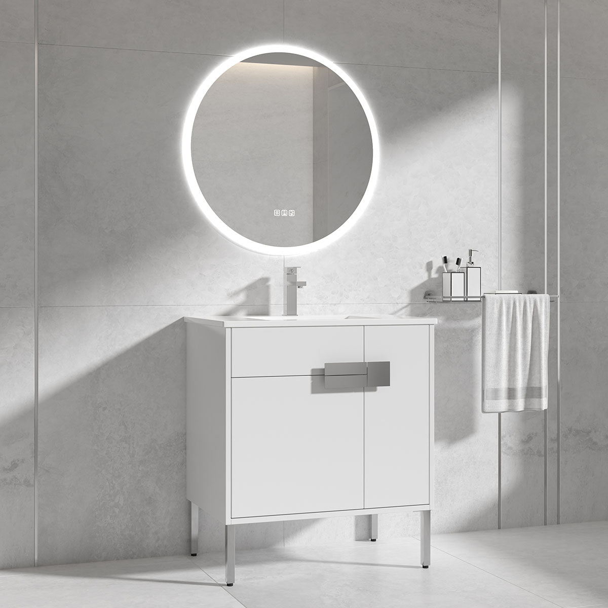 24"  V9010 Vanity & Ceramic Sink (Glossy White)