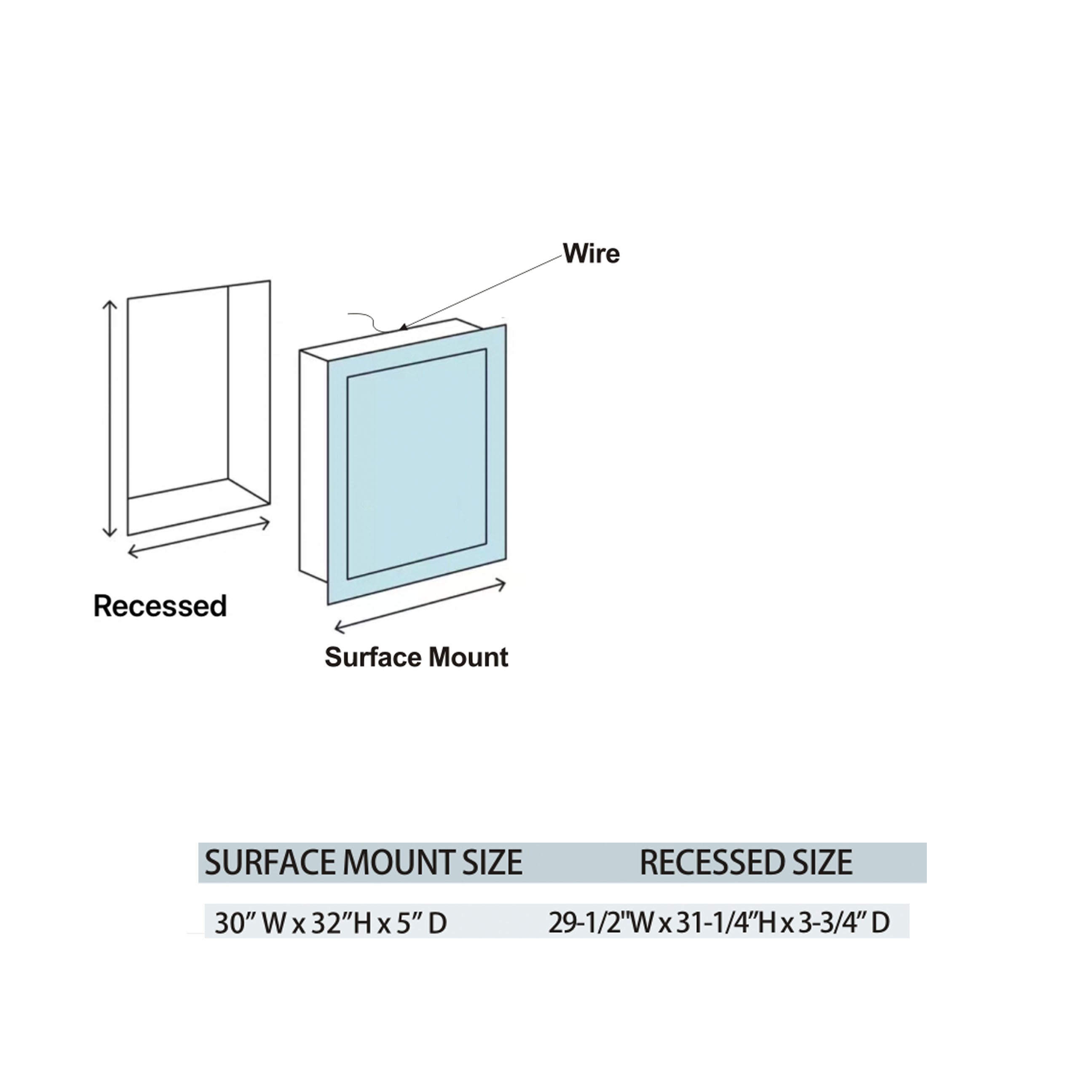 30" LED Model 3 Medicine Cabinets (Surface Mount/Recessed) Tempered Mirror 5X Stronger, Temperature Clock