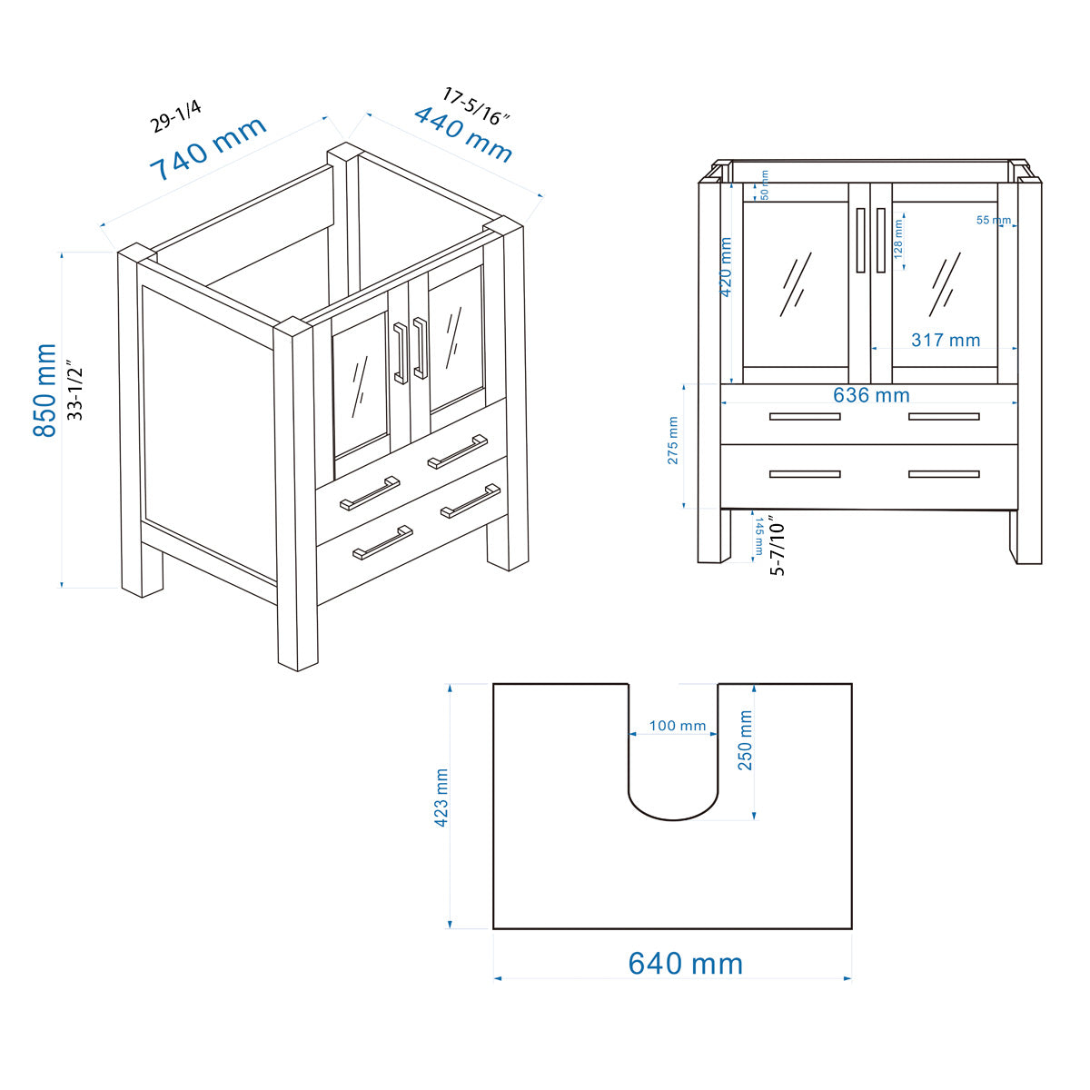 30" V9011 Vanity with Ceramic Sink (Matte Grey)