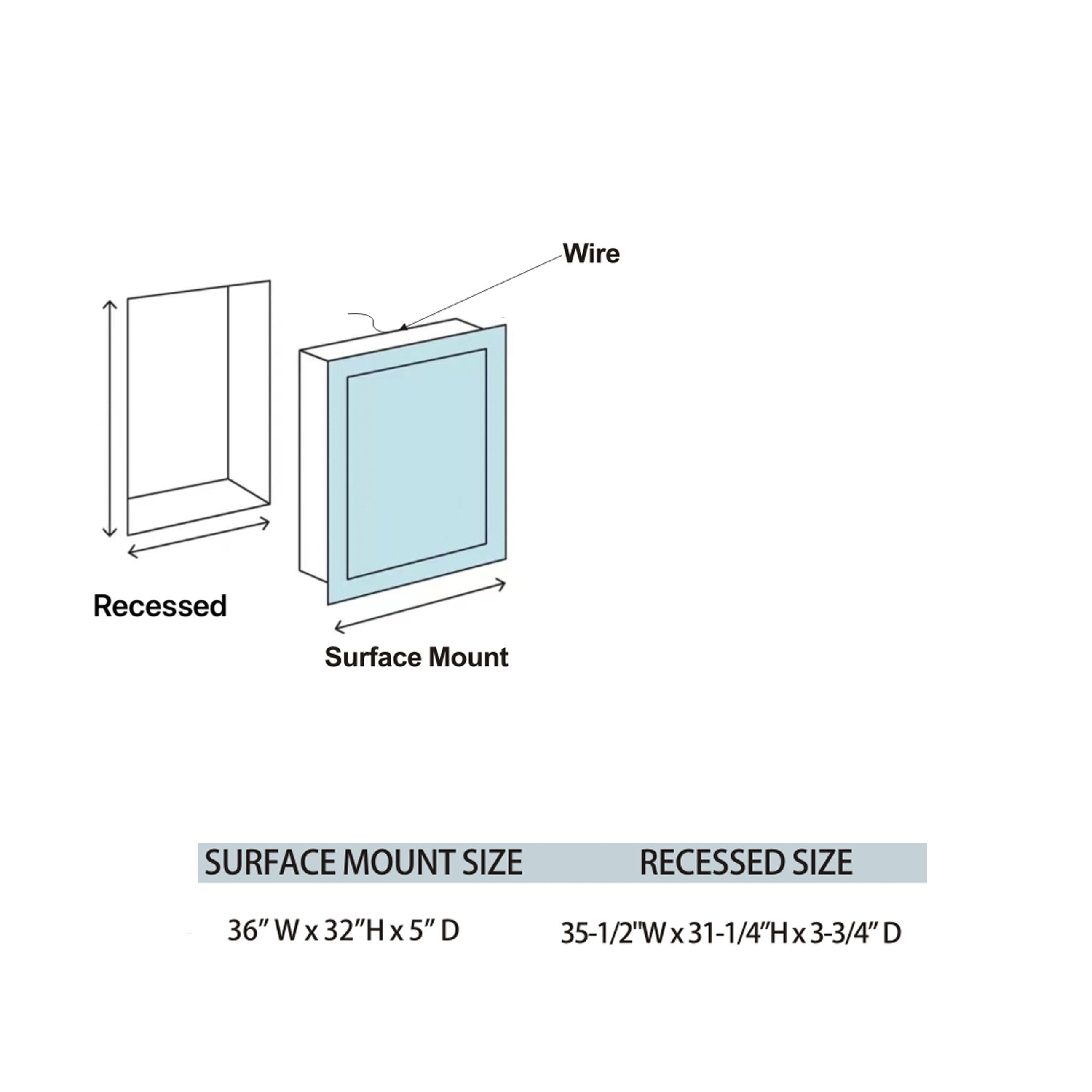 36" LED Model 3 Medicine Cabinets (Surface Mount/Recessed) Tempered Mirror 5X Stronger, Temperature Clock