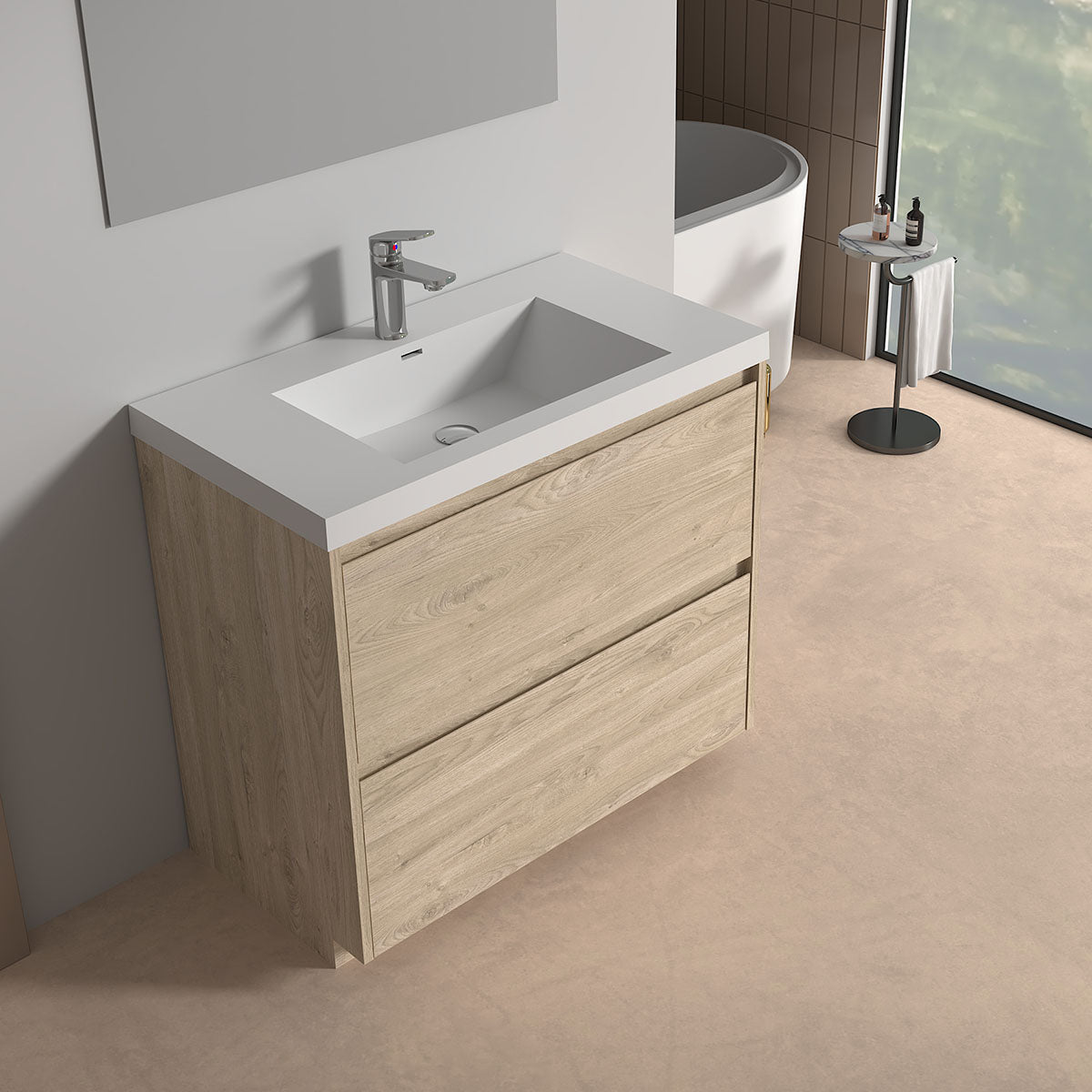V9002 36" Vanity With Acrylic Sink Combo (Natural Oak)