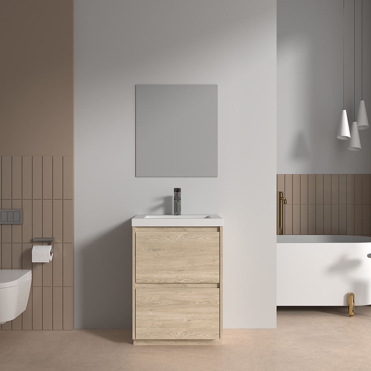 V9002 24" Vanity With Acrylic Sink Combo (Natural Oak)