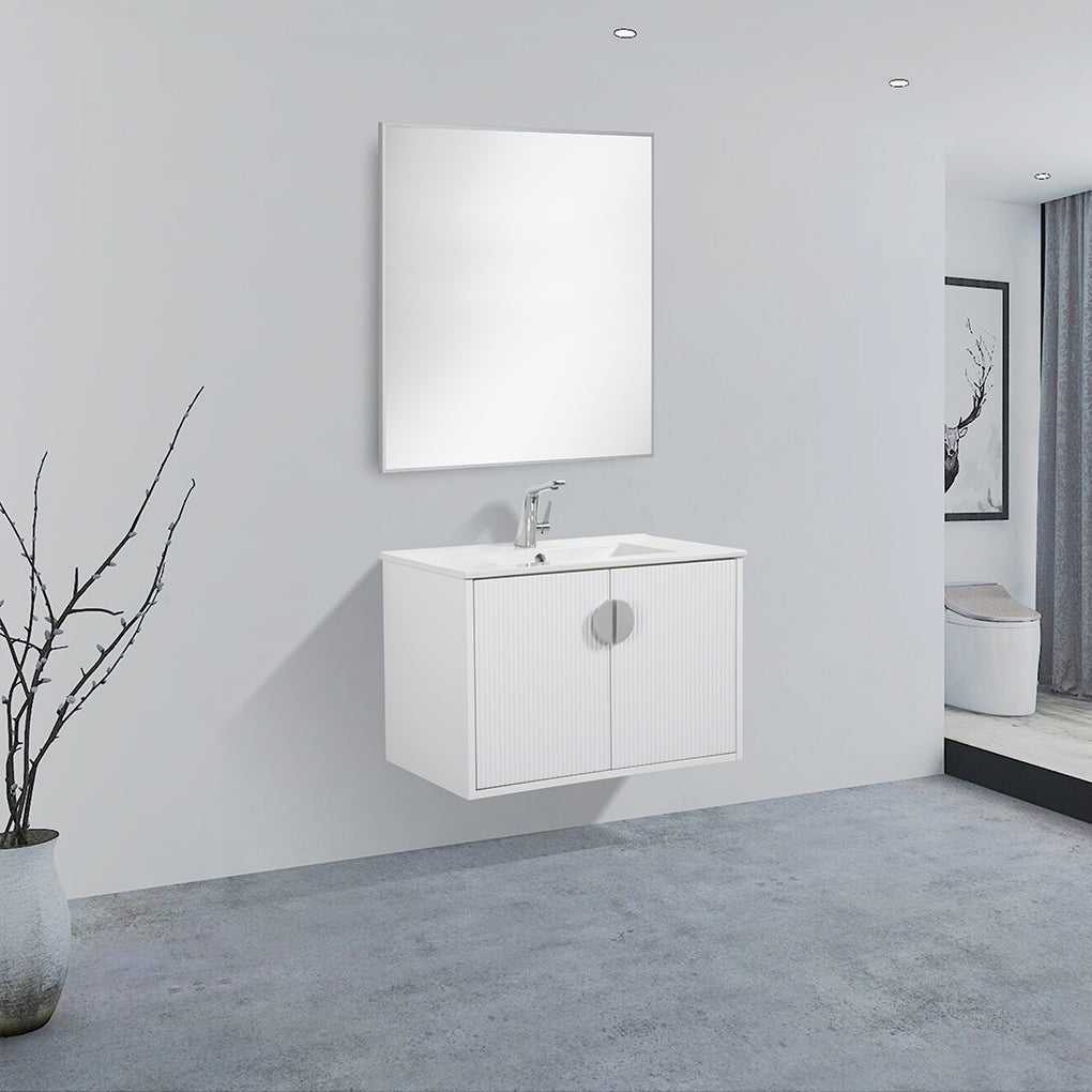 30" V9015 Series Wall Hung Vanity & Ceramic Sink (Glossy White)