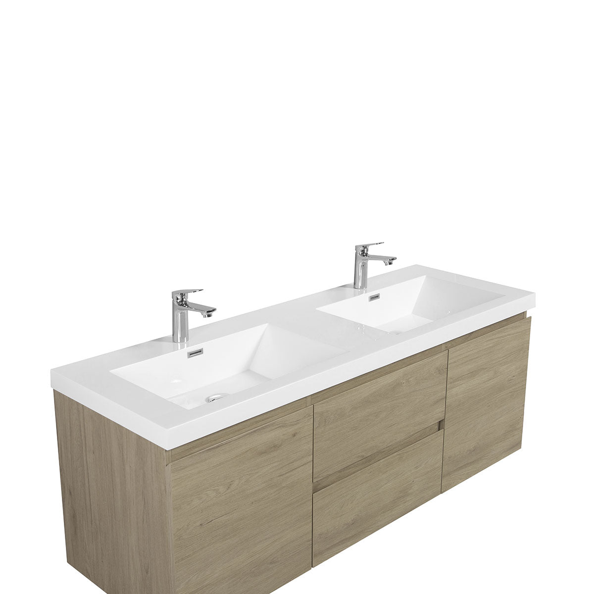 60" V9005 Angela Wall Hung Vanity & Acrylic Basin Double Sinks (E.Oak)