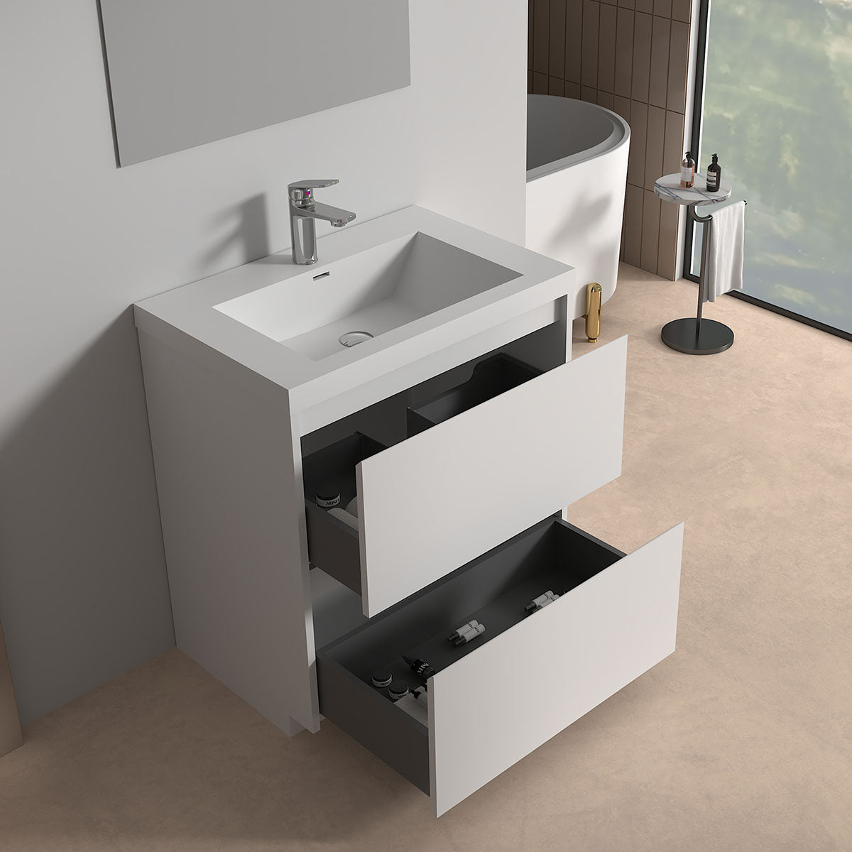 V9002 30" Vanity With Acrylic Sink Combo (Glossy White)