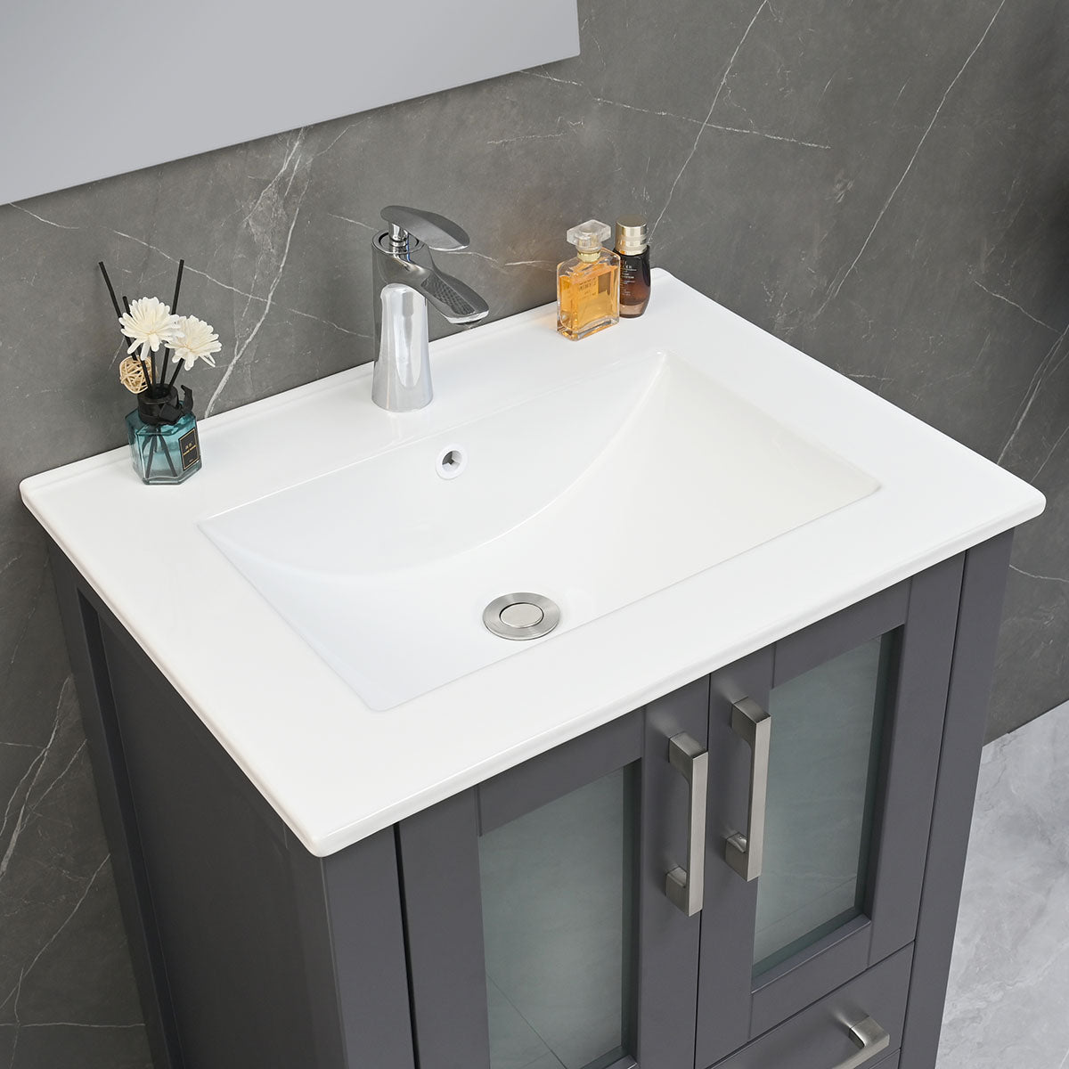24" V9011 Vanity with Ceramic Sink (Matte Grey)