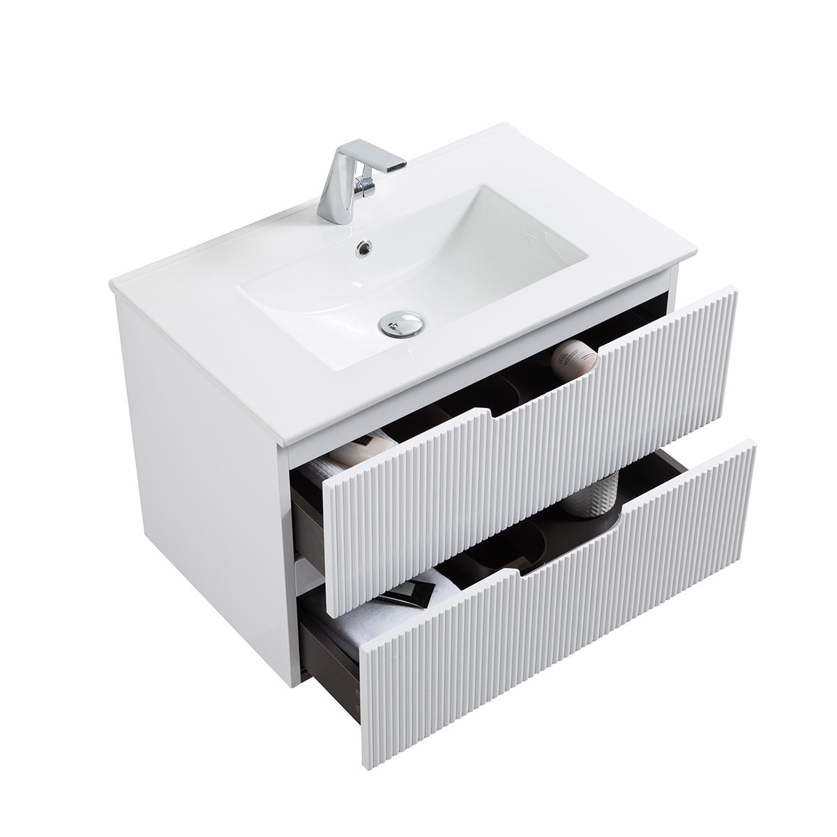 30" V9018 Sylvia Series Wall Hung Vanity & Ceramic Sink (Glossy White)