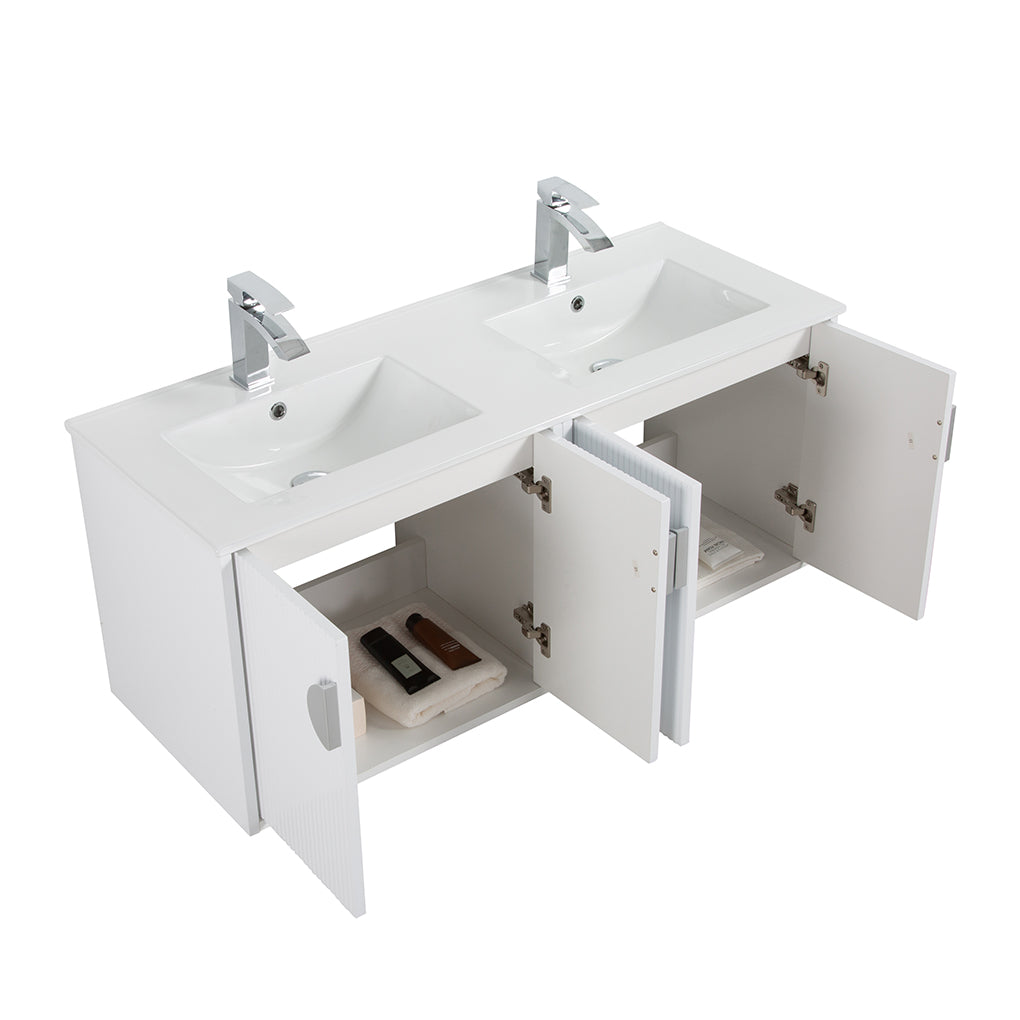 48" V9015 Series Wall Hung Vanity & Ceramic Sink (Glossy White)