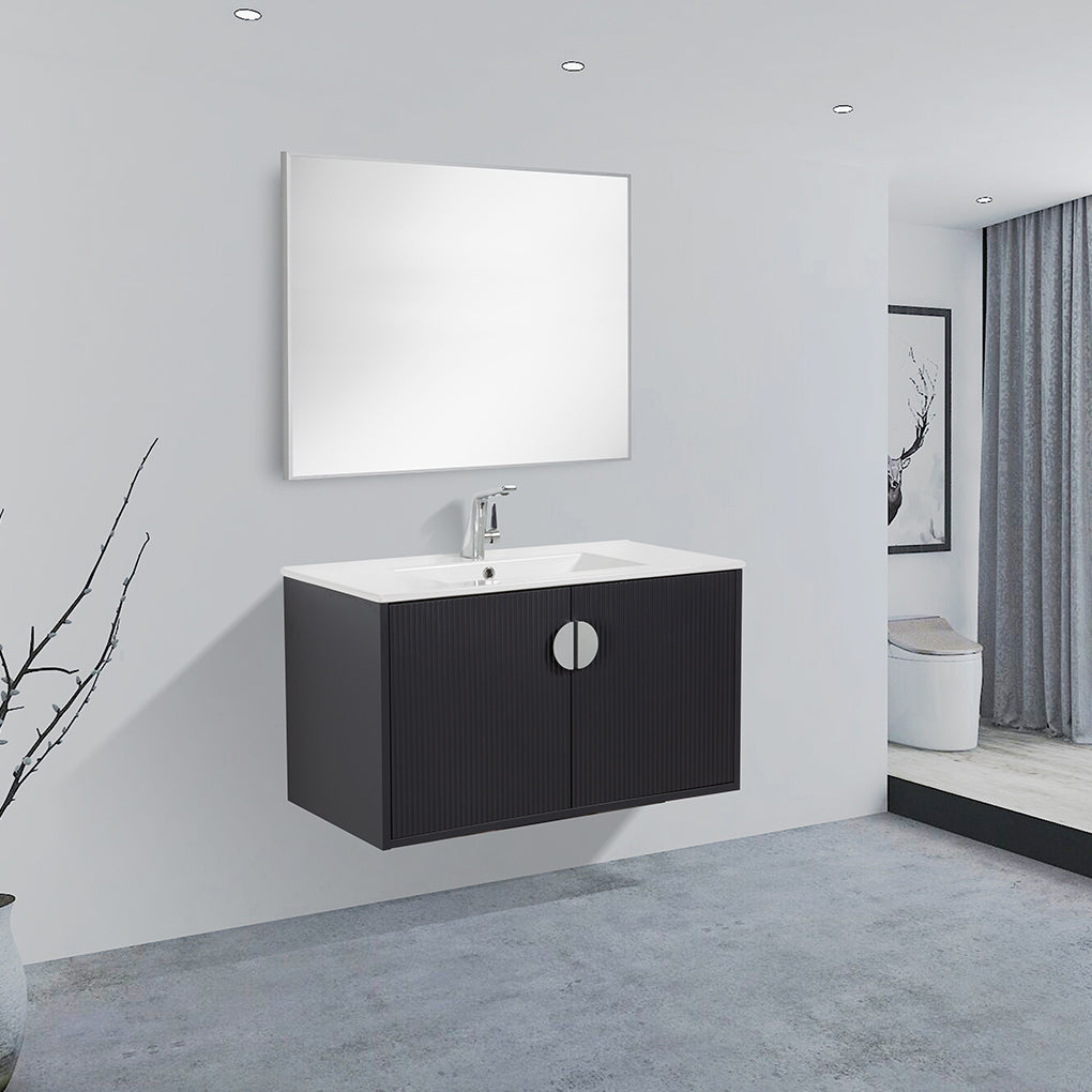 36" V9015 Series Wall Hung Vanity & Ceramic Sink (Granny Grey)