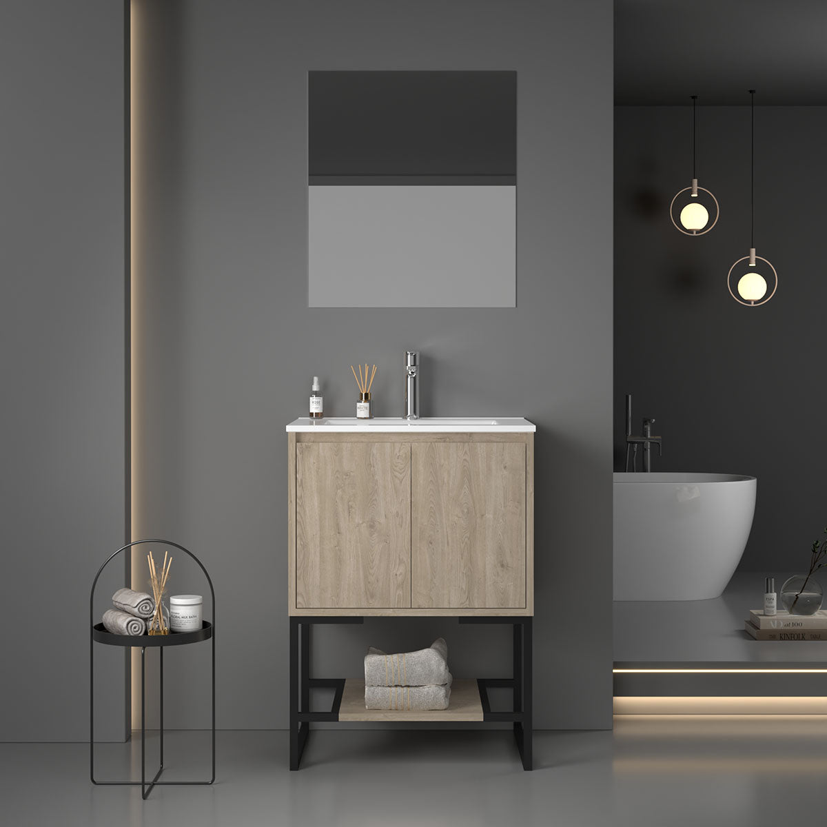 24" V9006 Allen Vanity with Ceramic Sink (E.Oak)