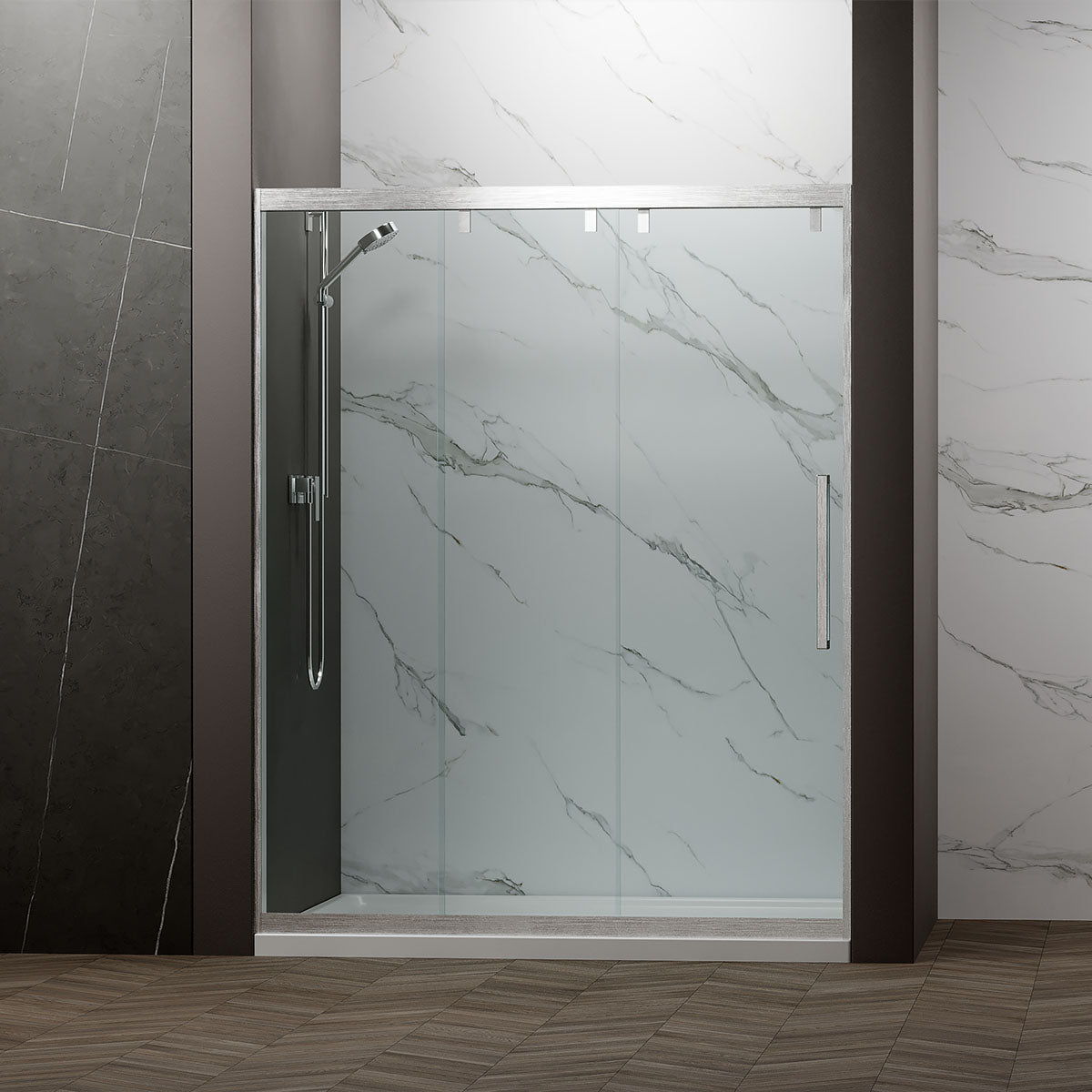 42" Monaco Sliding Shower Door (5/16" thickness) (3 Panels)(Brushed Nickel)