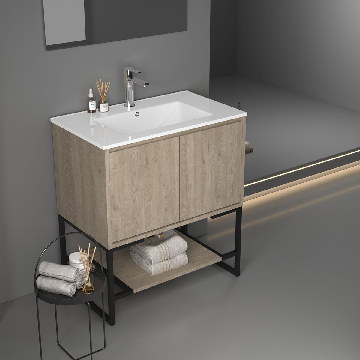 30"  V9006 Allen Vanity with Ceramic Sink (E. Oak)
