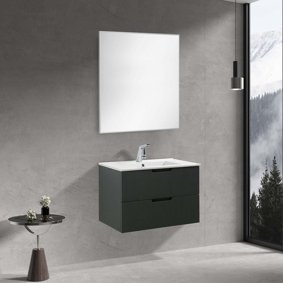 30" V9018 Sylvia Series Wall Hung Vanity & Ceramic Sink (Ash Green)