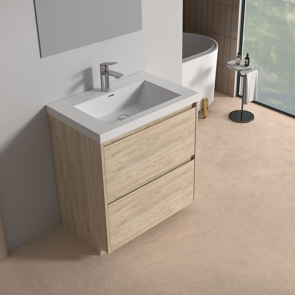 V9002 30" Vanity With Acrylic Sink Combo (Natural Oak)