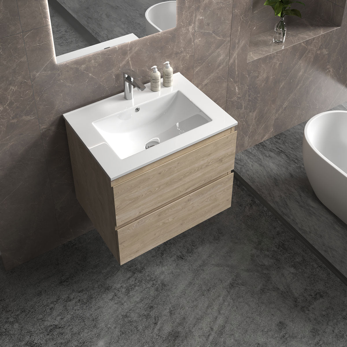 24" V9005 Angela Wall Hung Vanity & Ceramic Sink (E.oak)