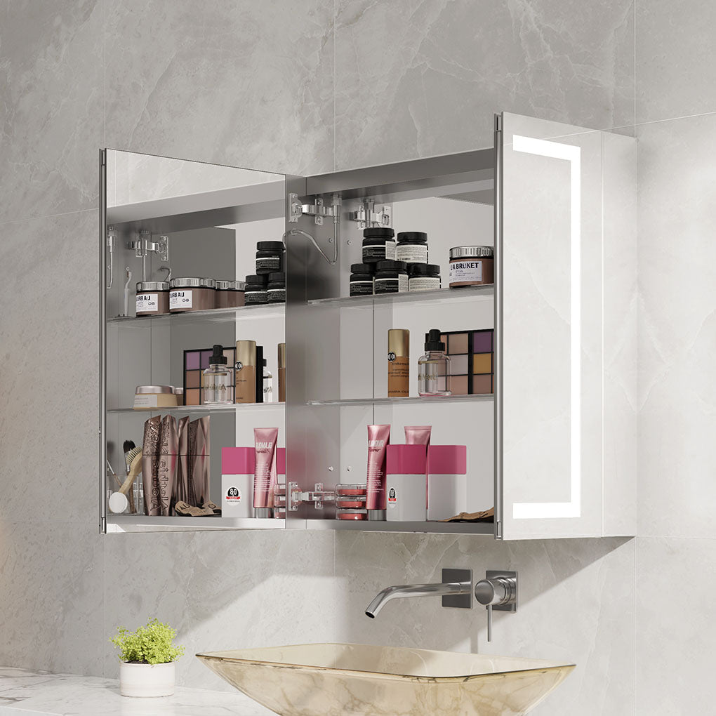 30" LED Model 3 Medicine Cabinets (Surface Mount/Recessed) Tempered Mirror 5X Stronger, Temperature Clock