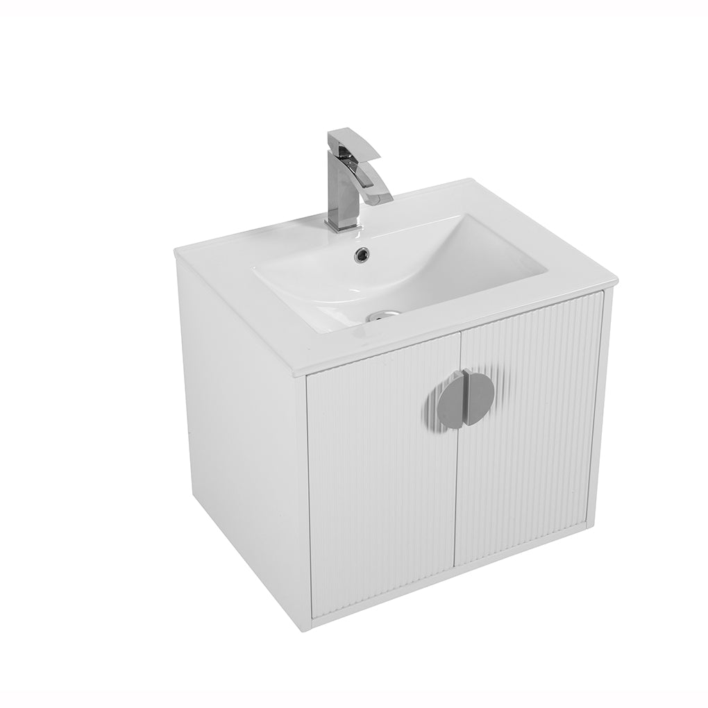 24" V9015 Series Wall Hung Vanity & Ceramic Sink (Glossy White}