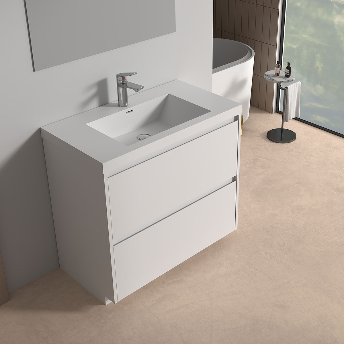 V9002 36" Vanity With Acrylic Sink Combo (Glossy White)