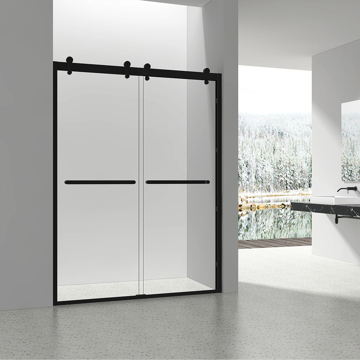 60" JZ Natalie Bypass Series Shower Door (5/16" Thickness) (Matte Black)