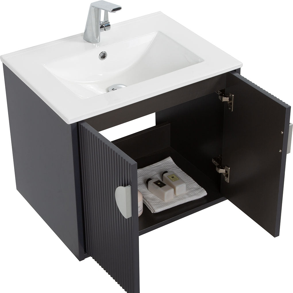 24" V9015 Series Wall Hung Vanity & Ceramic Sink (Granny Grey)