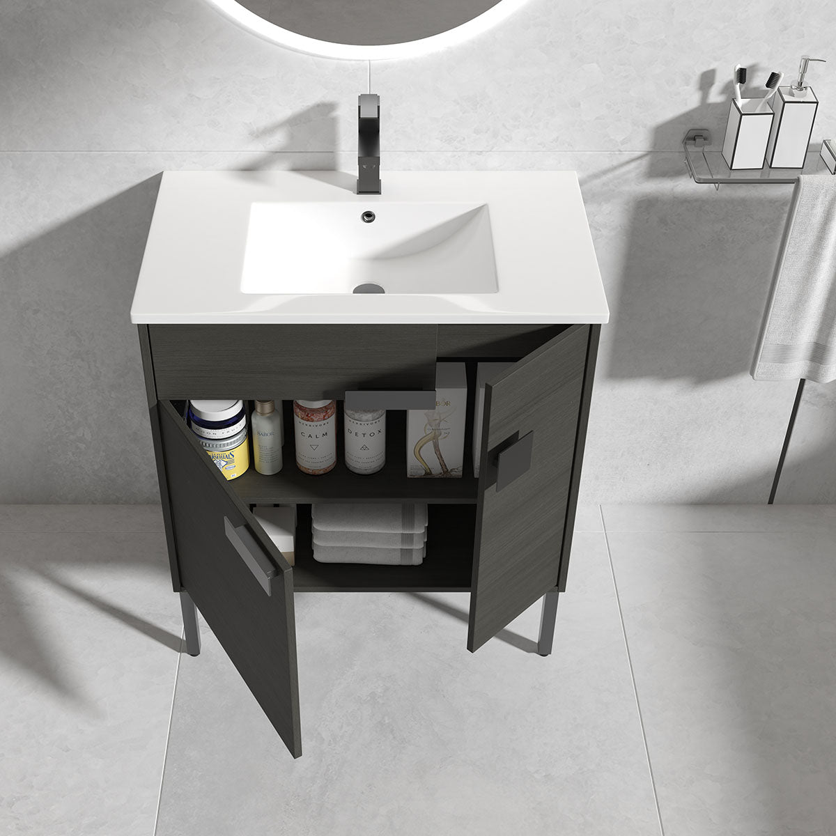 30" V9010 Vanity & Ceramic Sink (Grey Teak)