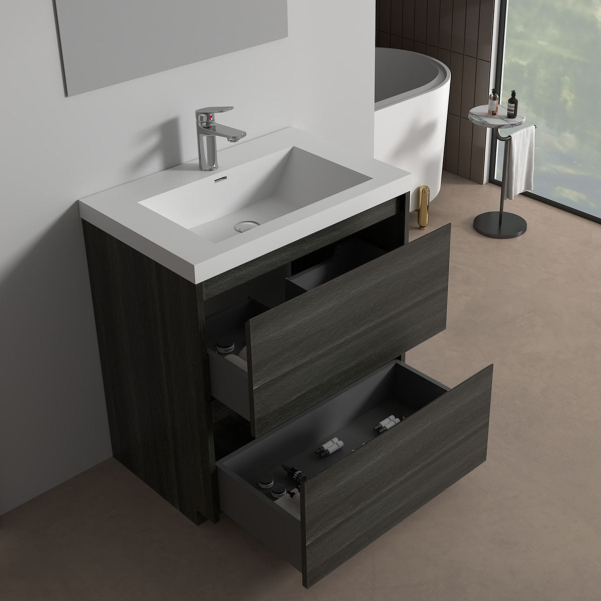 V9002 30" Vanity With Acrylic Sink Combo (Charcoal Grey)