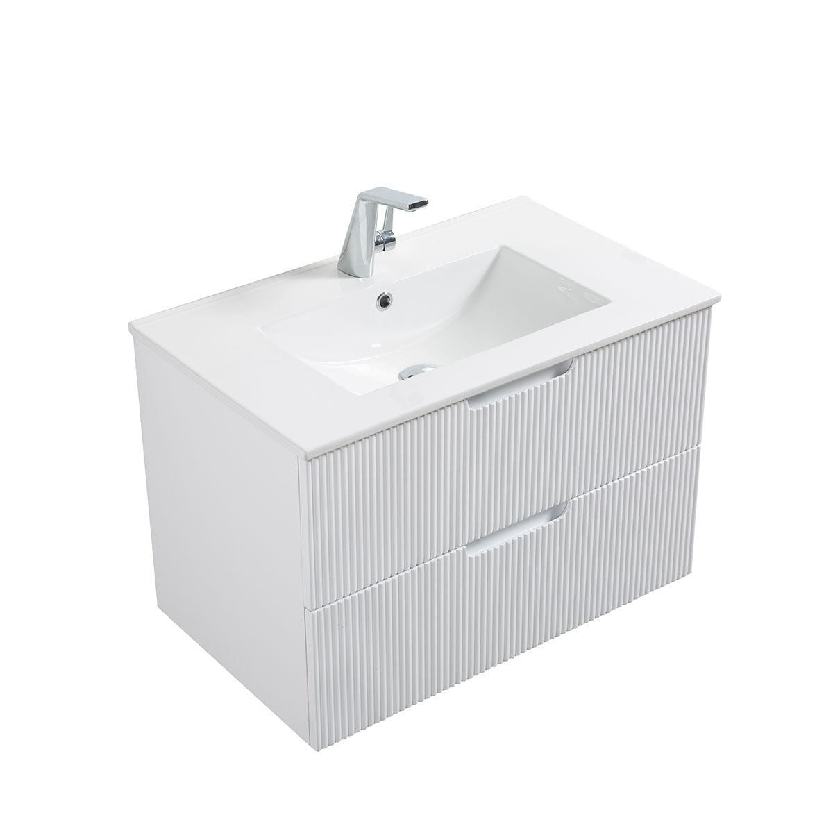 30" V9018 Sylvia Series Wall Hung Vanity & Ceramic Sink (Glossy White)