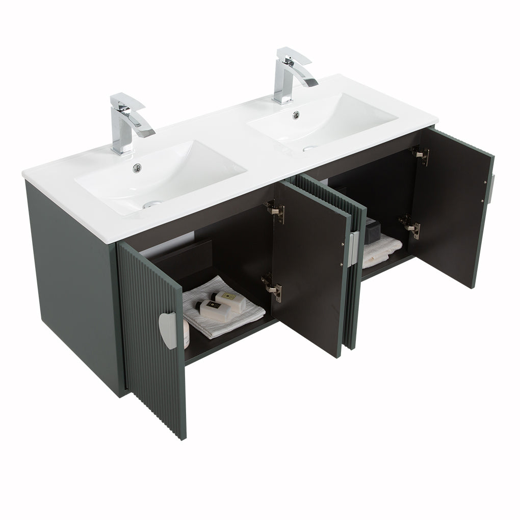 48" V9015 Series Wall Hung Vanity & Ceramic Sink (Ash Green)