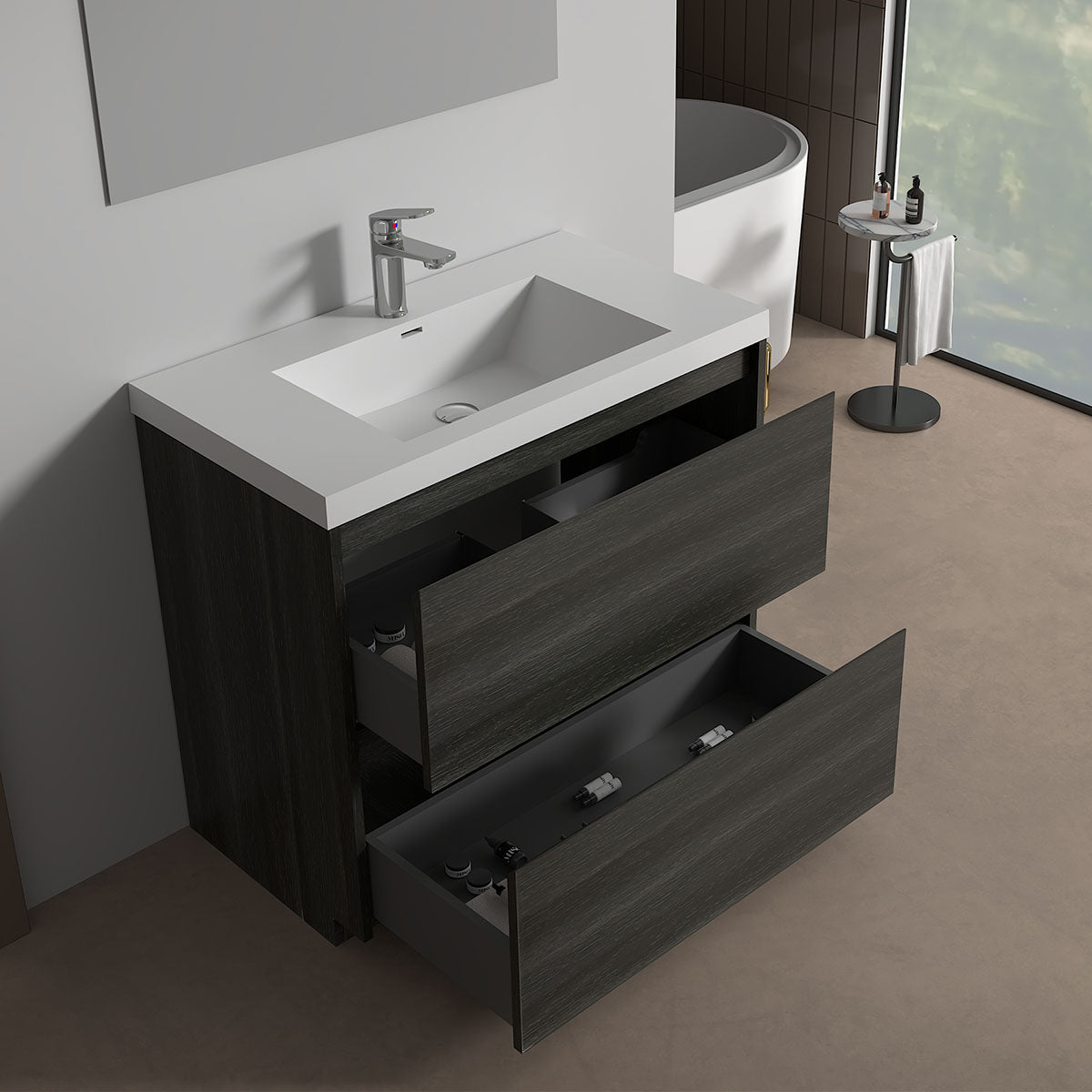 V9002 36" Vanity With Acrylic Sink Combo (Charcoal Grey)
