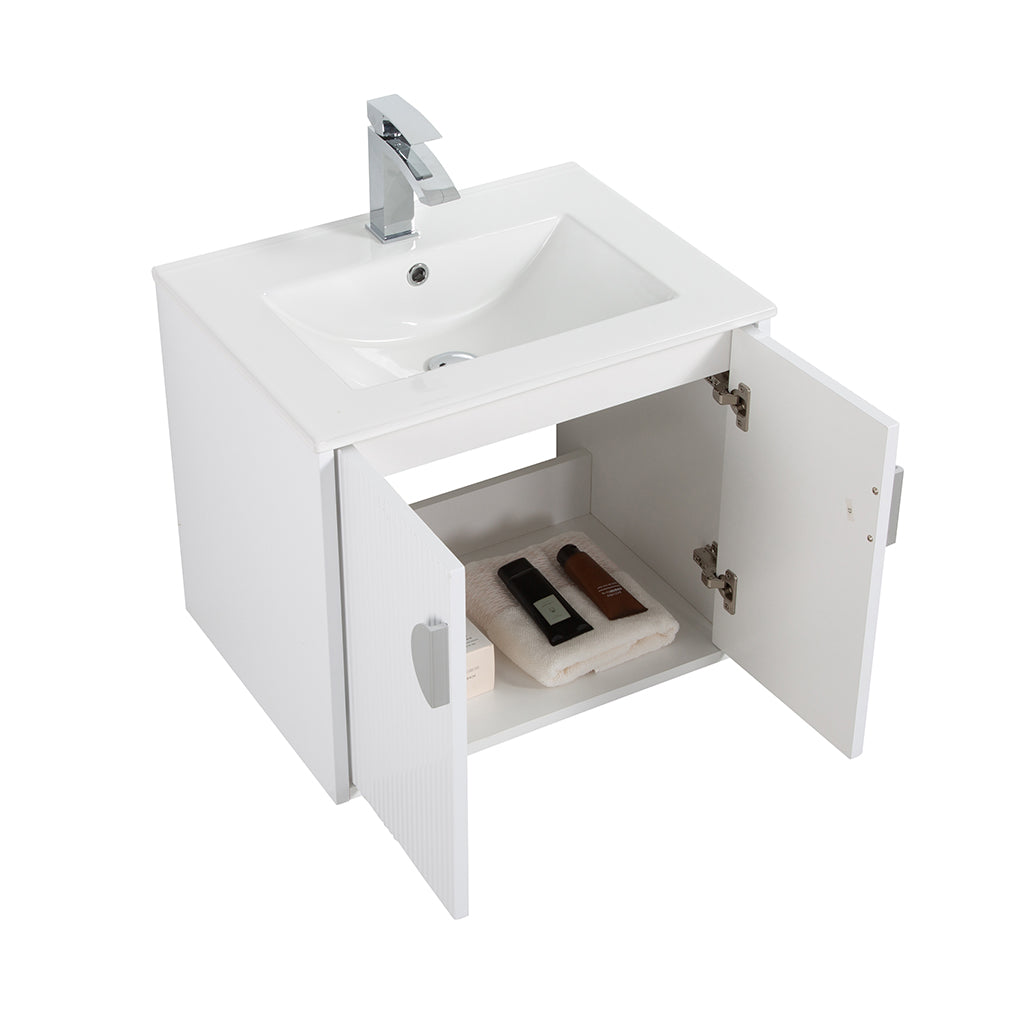 24" V9015 Series Wall Hung Vanity & Ceramic Sink (Glossy White}