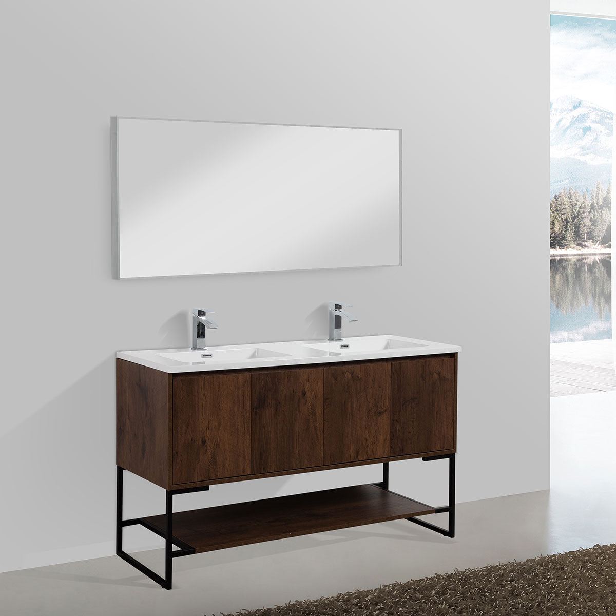 60" V9006 Allen Vanity & Double Acrylic Basins (Rose Wood)