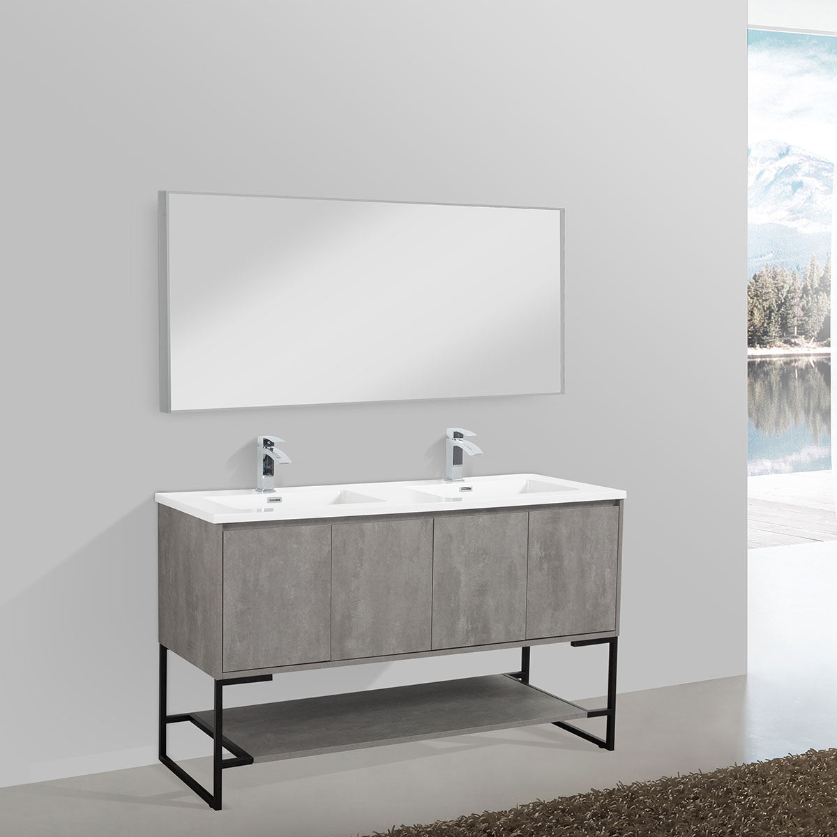 60" V9006 Allen Vanity & Double Acrylic Basins (Cement Grey)