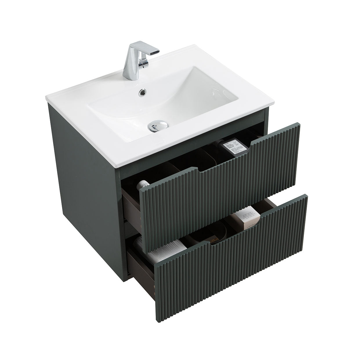 24" V9018 Sylvia Series Wall Hung Vanity & Ceramic Sink (Ash Green)