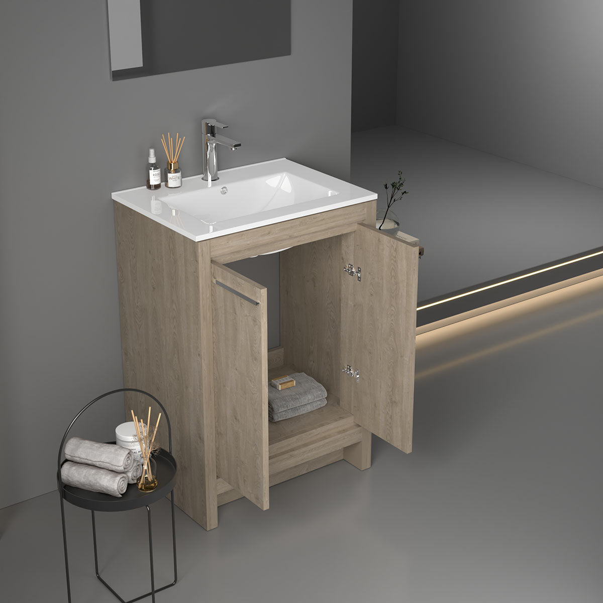 30" V9004 Vanity with Ceramic Sink (E.Oak)