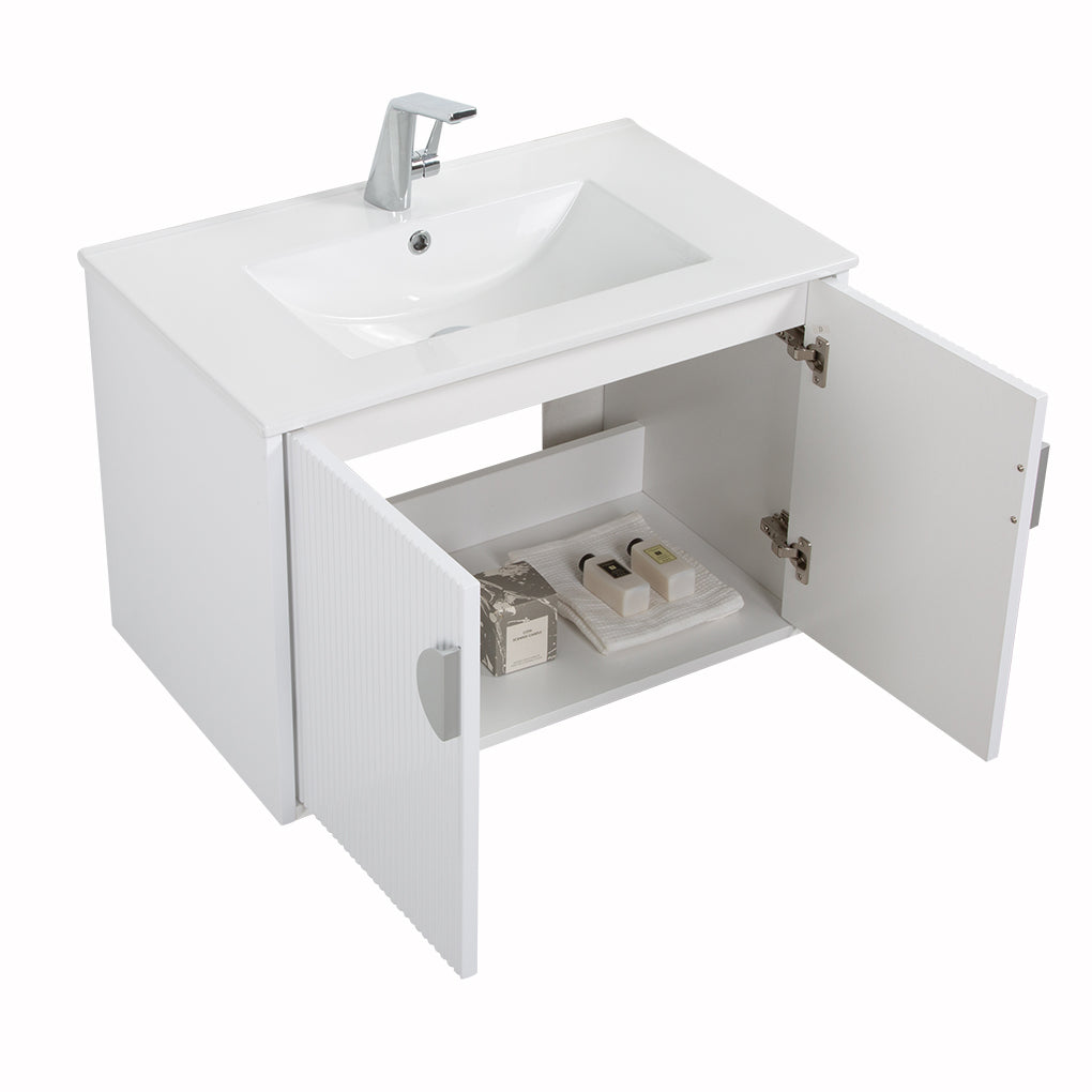 30" V9015 Series Wall Hung Vanity & Ceramic Sink (Glossy White)