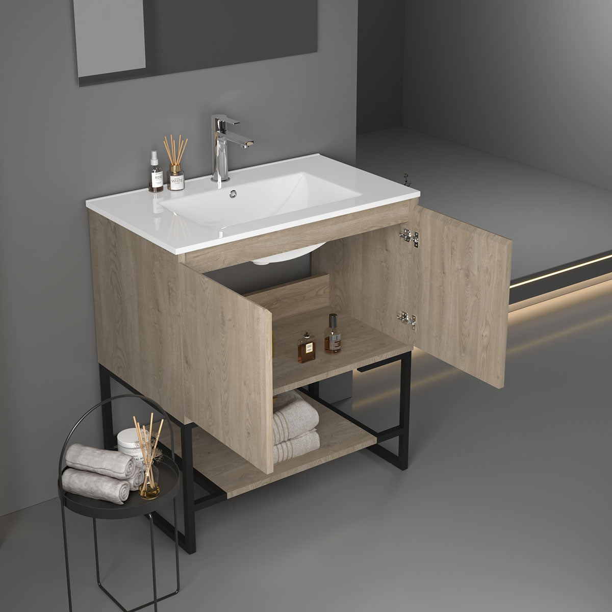 30"  V9006 Allen Vanity with Ceramic Sink (E. Oak)
