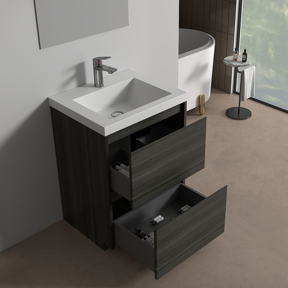 V9002 24" Vanity With Acrylic Sink Combo (Charcoal Grey)