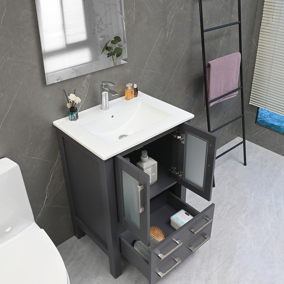 30" V9011 Vanity with Ceramic Sink (Matte Grey)