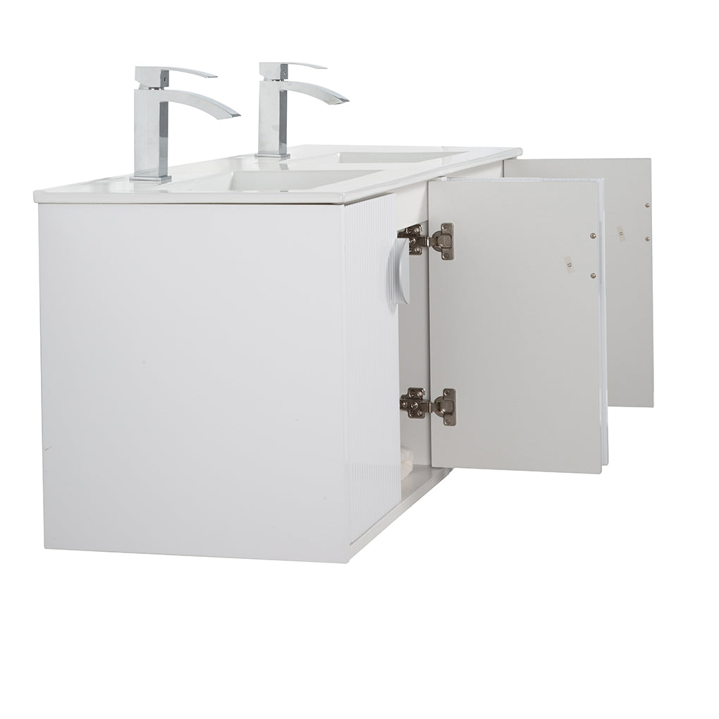 48" V9015 Series Wall Hung Vanity & Ceramic Sink (Glossy White)