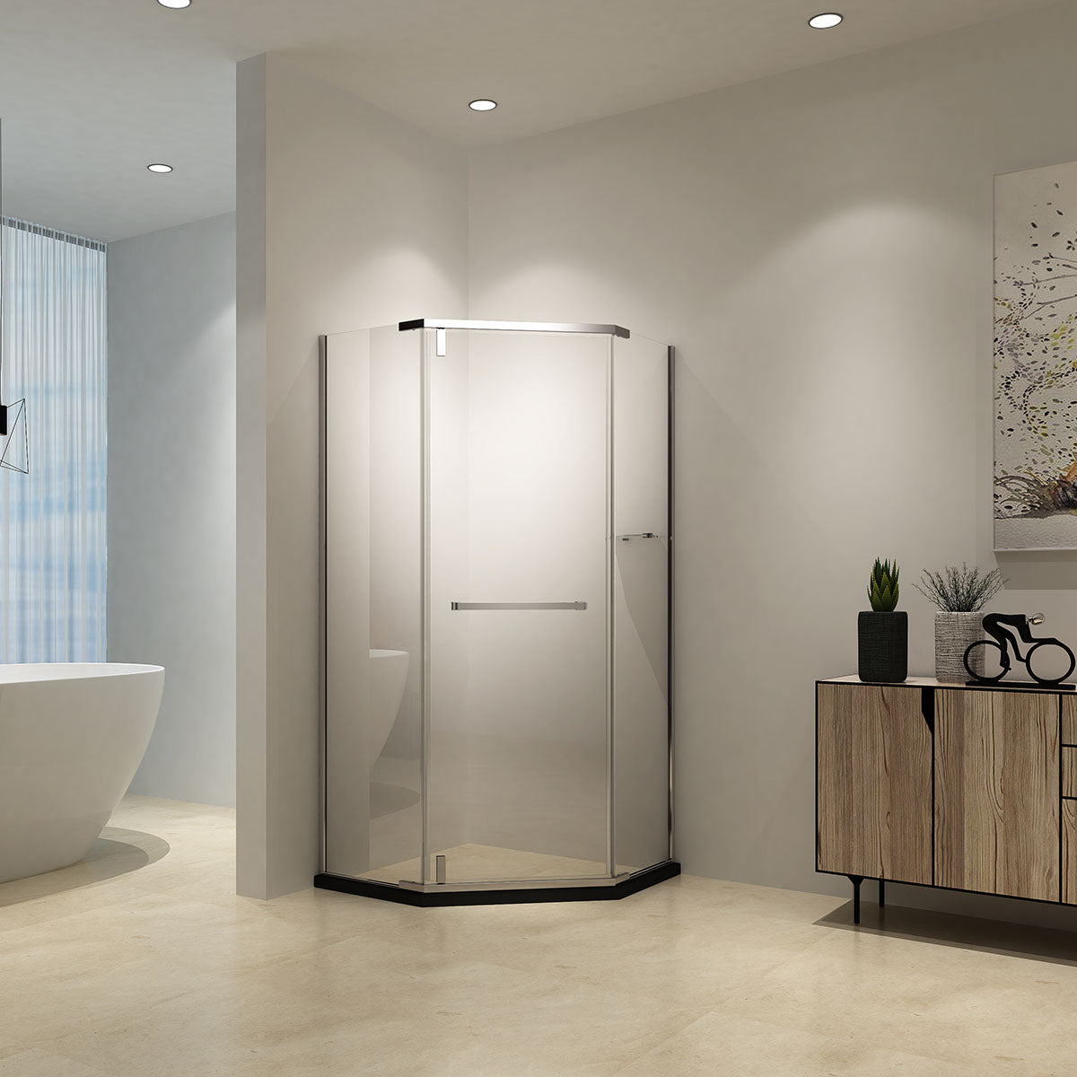 Neo Maggie Angle G06 Hinged Shower Door  36"W X 36"W X 76"H & 40"W X 40"W X 76"H (3/8" Thickness) (Chrome or Brushed Nickel)
