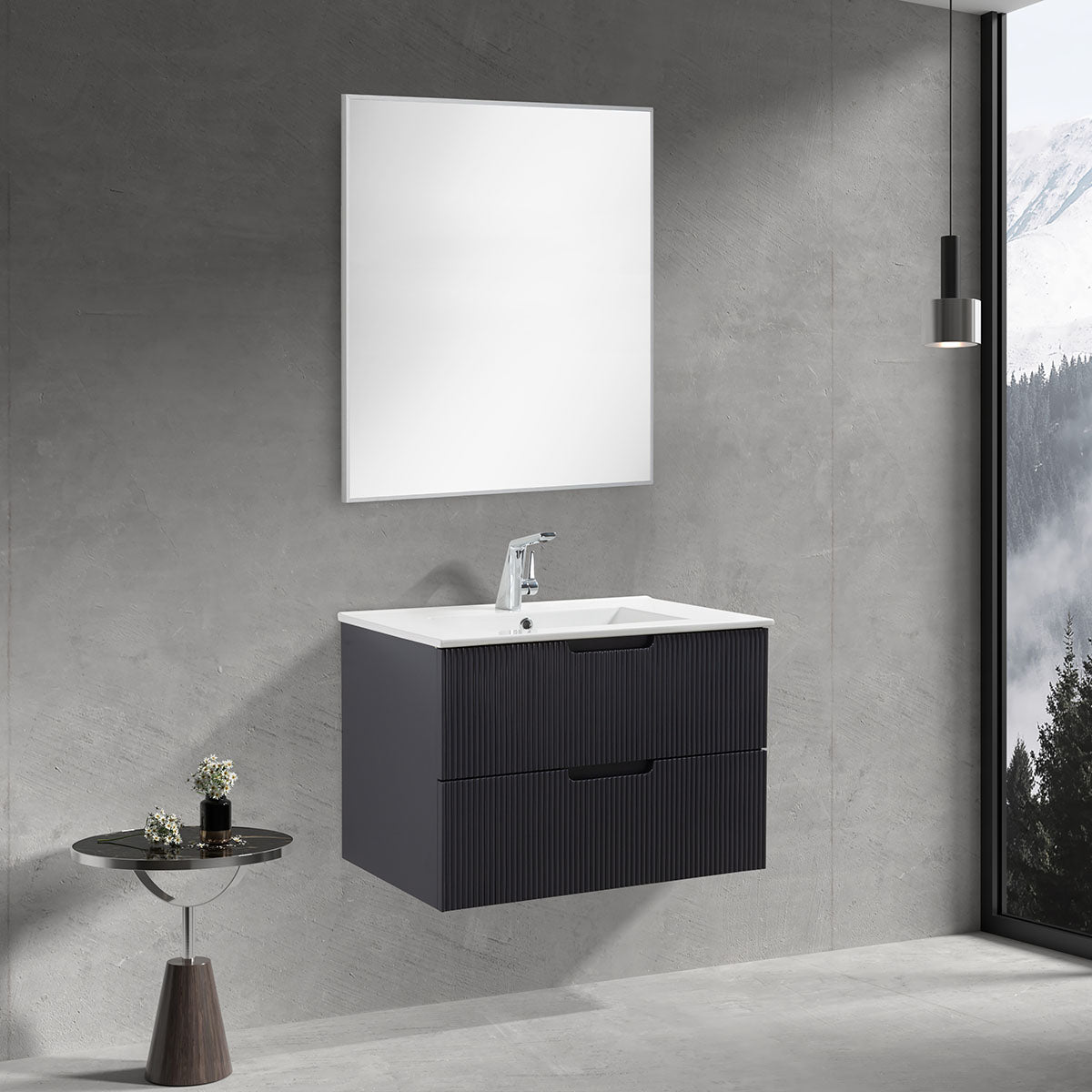 30" V9018 Series Sylvia Wall Hung Vanity & Ceramic Sink (Granny Grey)