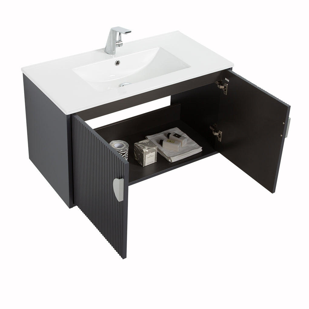 36" V9015 Series Wall Hung Vanity & Ceramic Sink (Granny Grey)