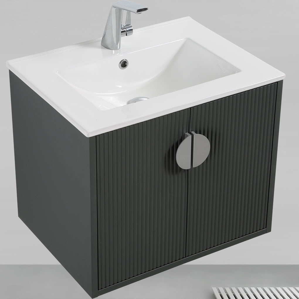 24" V9015 Series Wall Hung Vanity & Ceramic Sink (Ash Green)