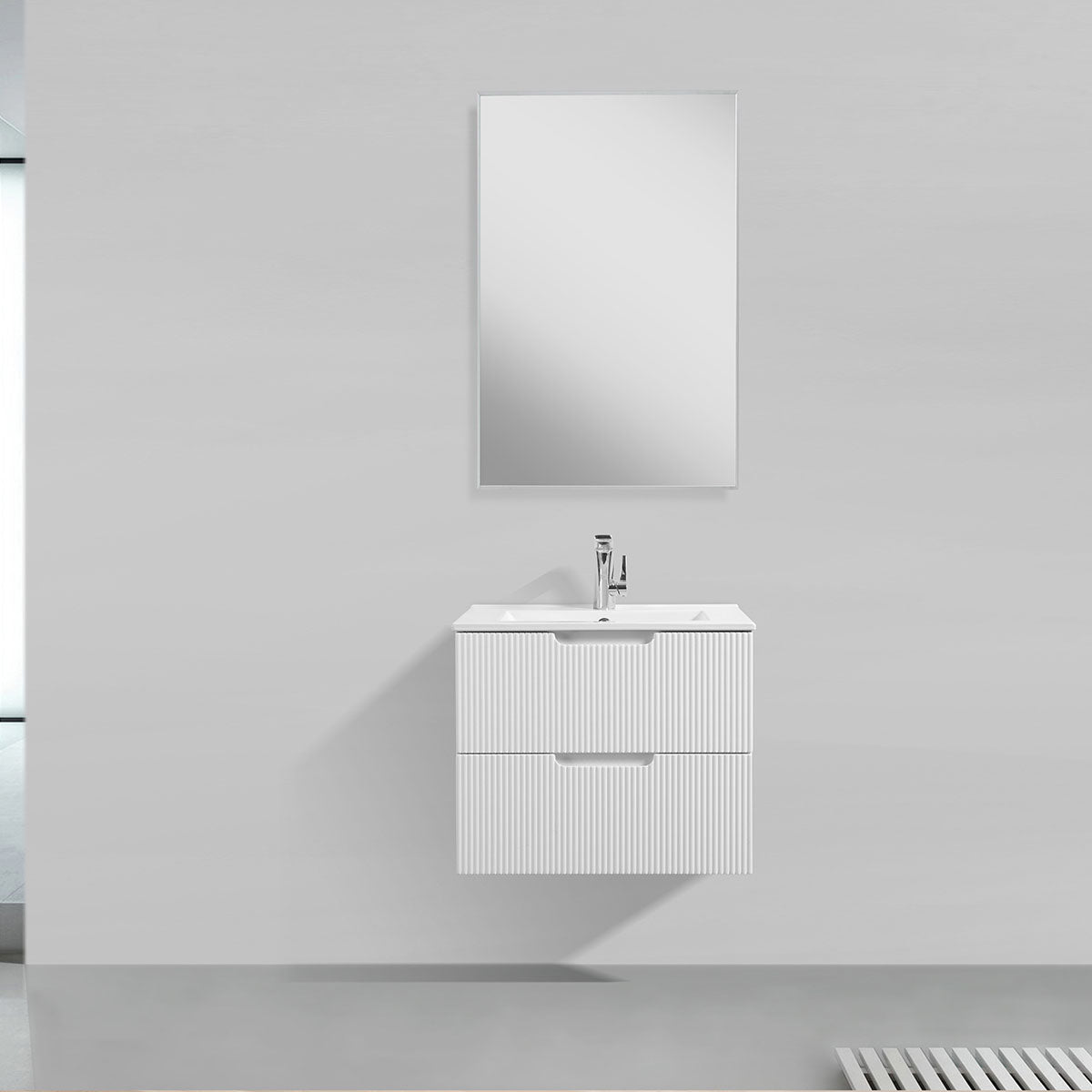 24" V9018 Sylvia Series Wall Hung Vanity & Ceramic Sink (Glossy White)