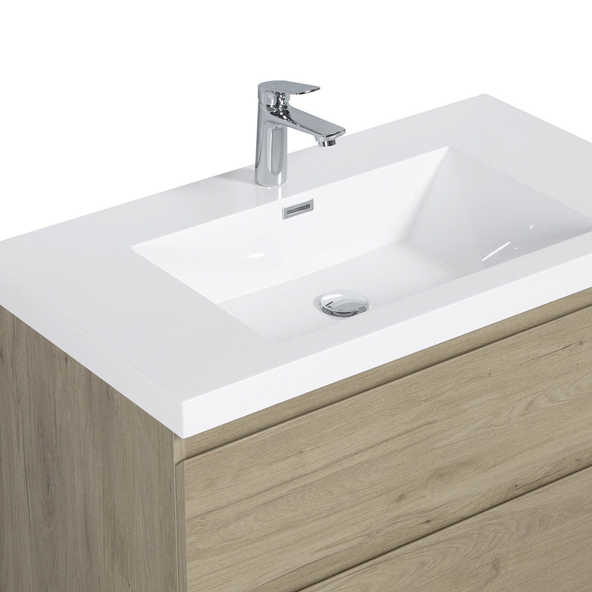 36" V9005 Angela Wall Hung Vanity & Acrylic Basin Sink (E.Oak)