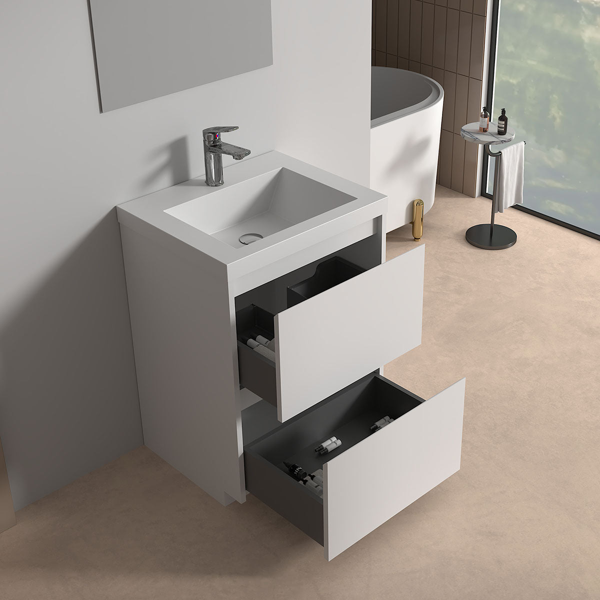 V9002 24" Vanity With Acrylic Sink Combo (Glossy White)