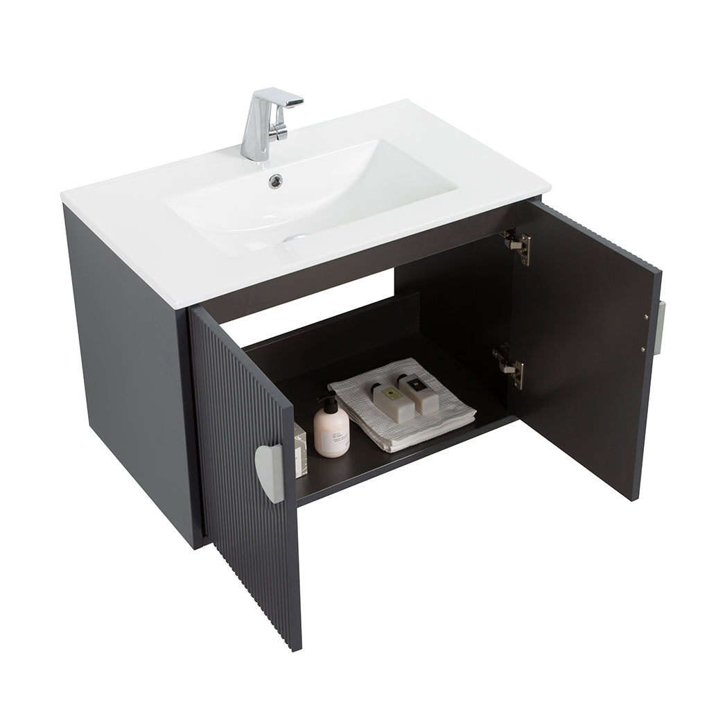 30" V9015 Series Wall Hung Vanity & Ceramic Sink (Granny Grey)