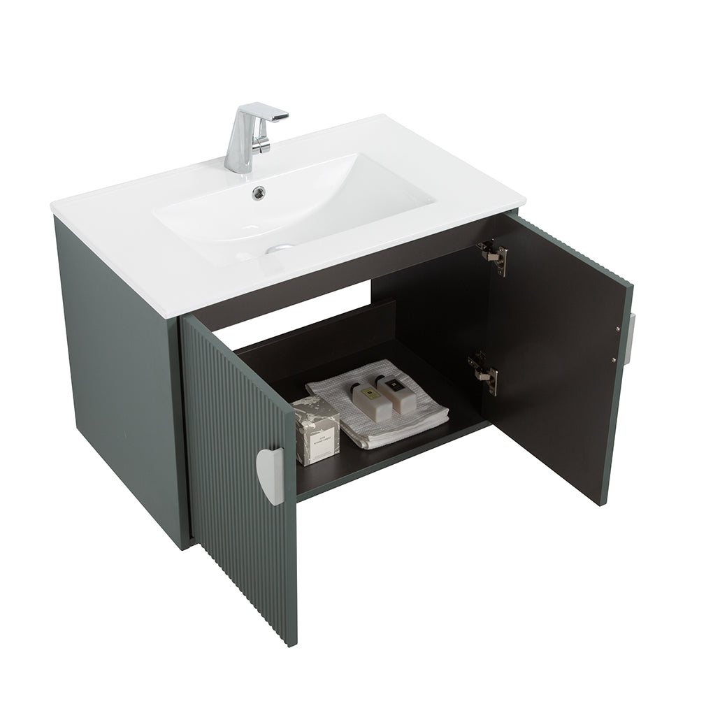30" V9015 Series Wall Hung Vanity & Ceramic Sink (Ash Green)