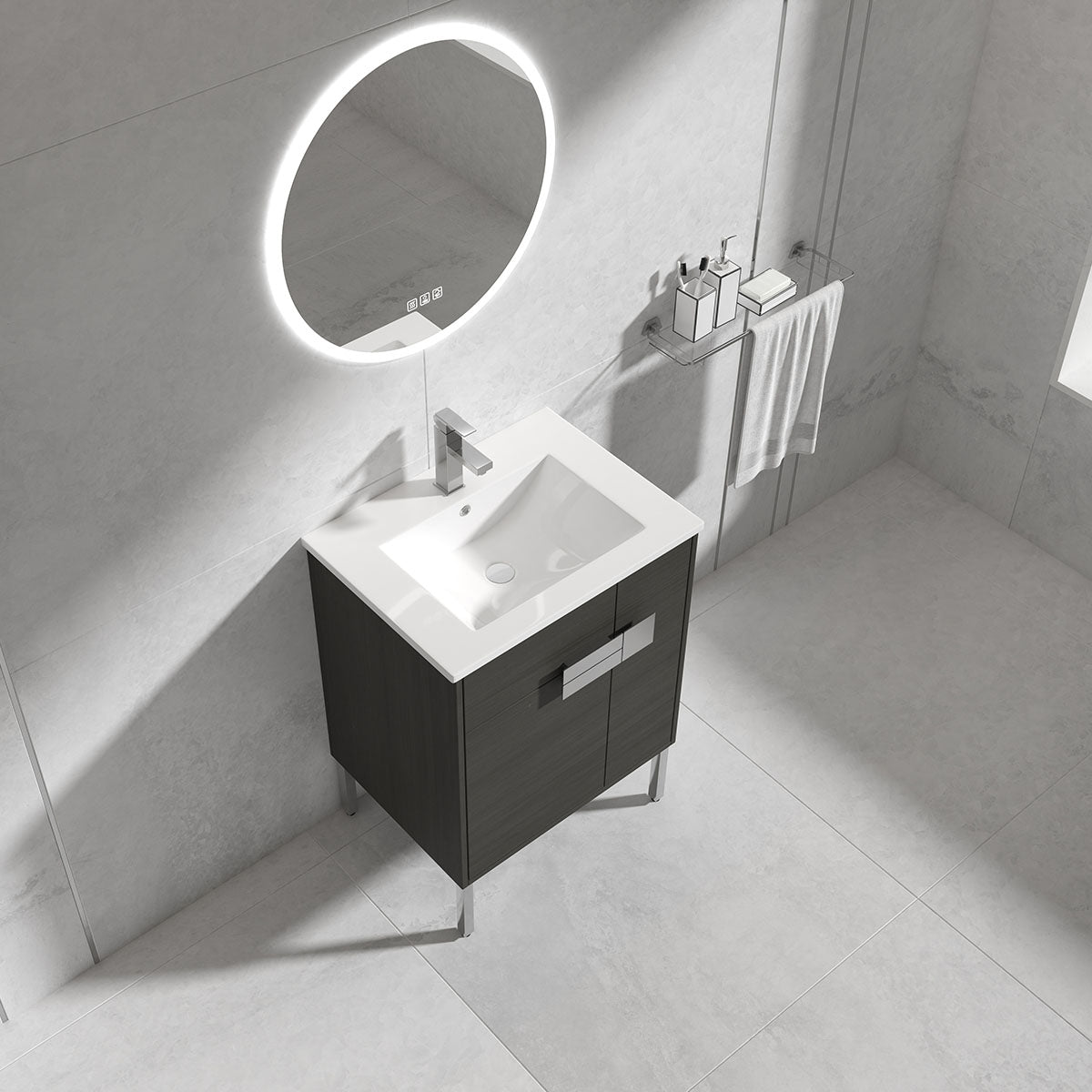 24" V9010 Vanity & Ceramic Sink (Grey Teak)